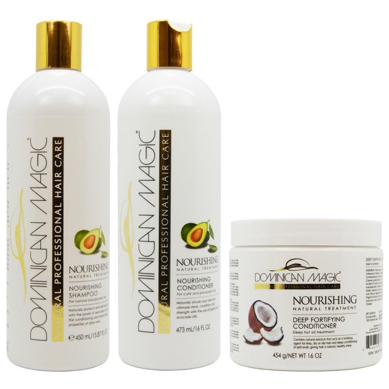 Dominican Magic Nourishing Shampoo, Conditioner & Deep Fortifying Conditioner Set â€“ Hydrating & Strengthening, Dry, Damaged Hair â€“ Enhances Shine & Reduces Breakage, All Hair Types
